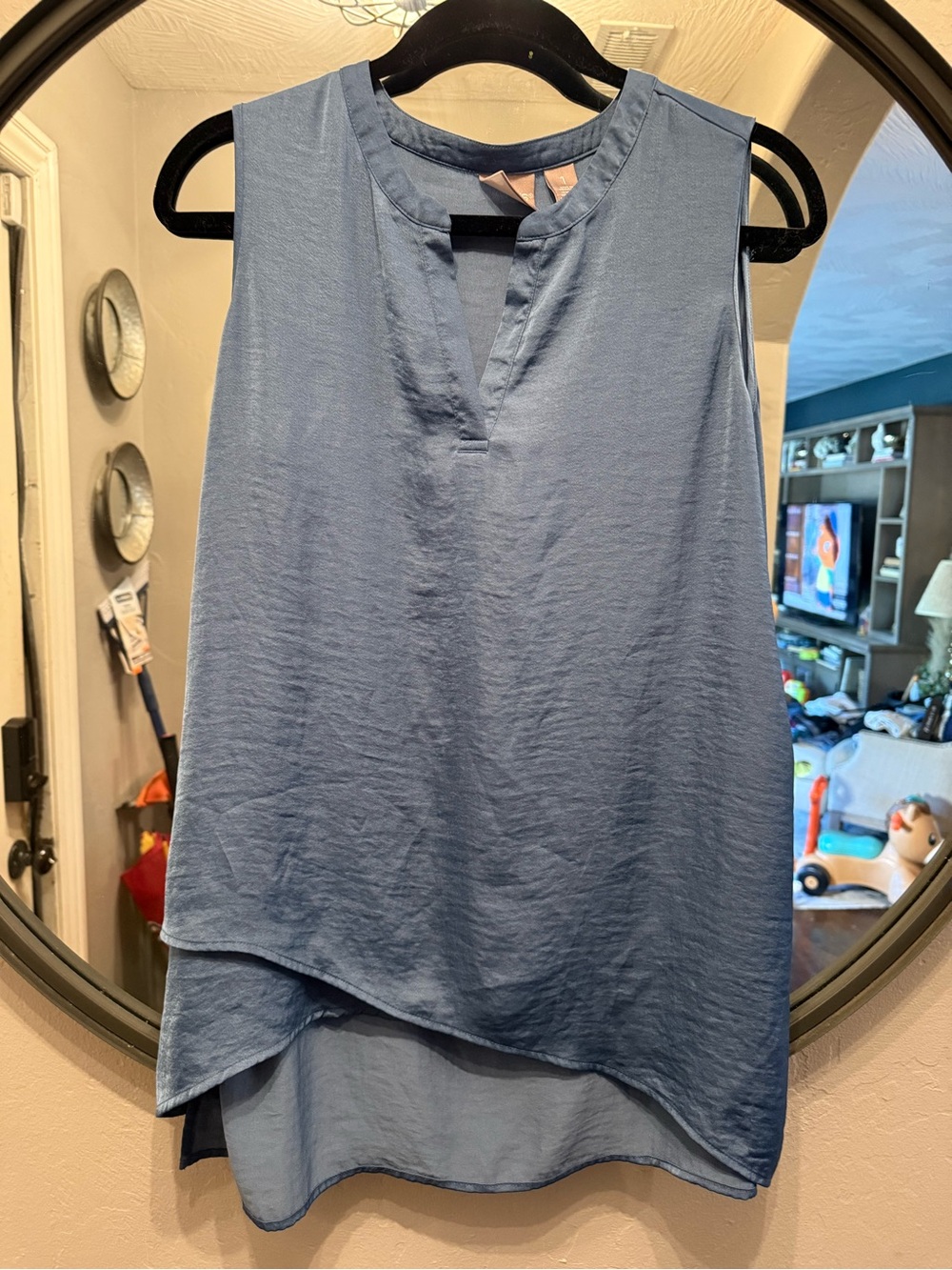 Chico's Light Blue Sleeveless Split-Neck Layered Hem Camisole